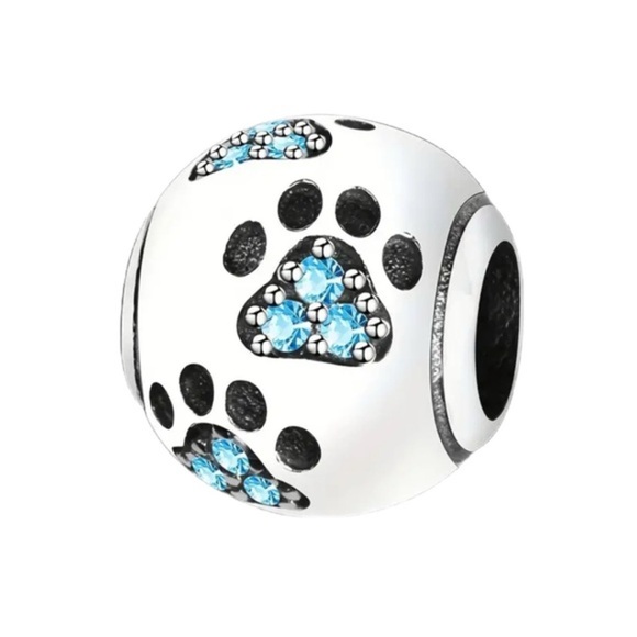 925 Sterling Silver PAW PRINT Charm/Pendant with Blue Zirconia Accents - NWT - Picture 1 of 6